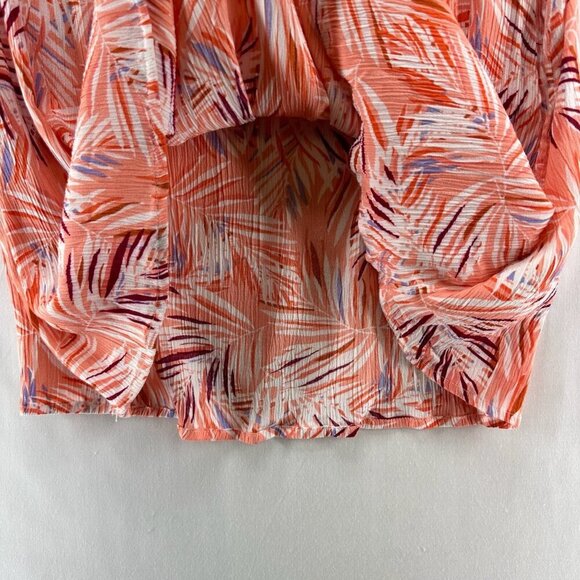 Basic Editions Tank Top Womens Sz L Tropical Shirred Crinkle Sleeveless Orange - Picture 7 of 11
